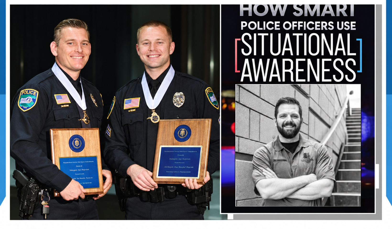 Situational awareness training collage with award recipients and book cover